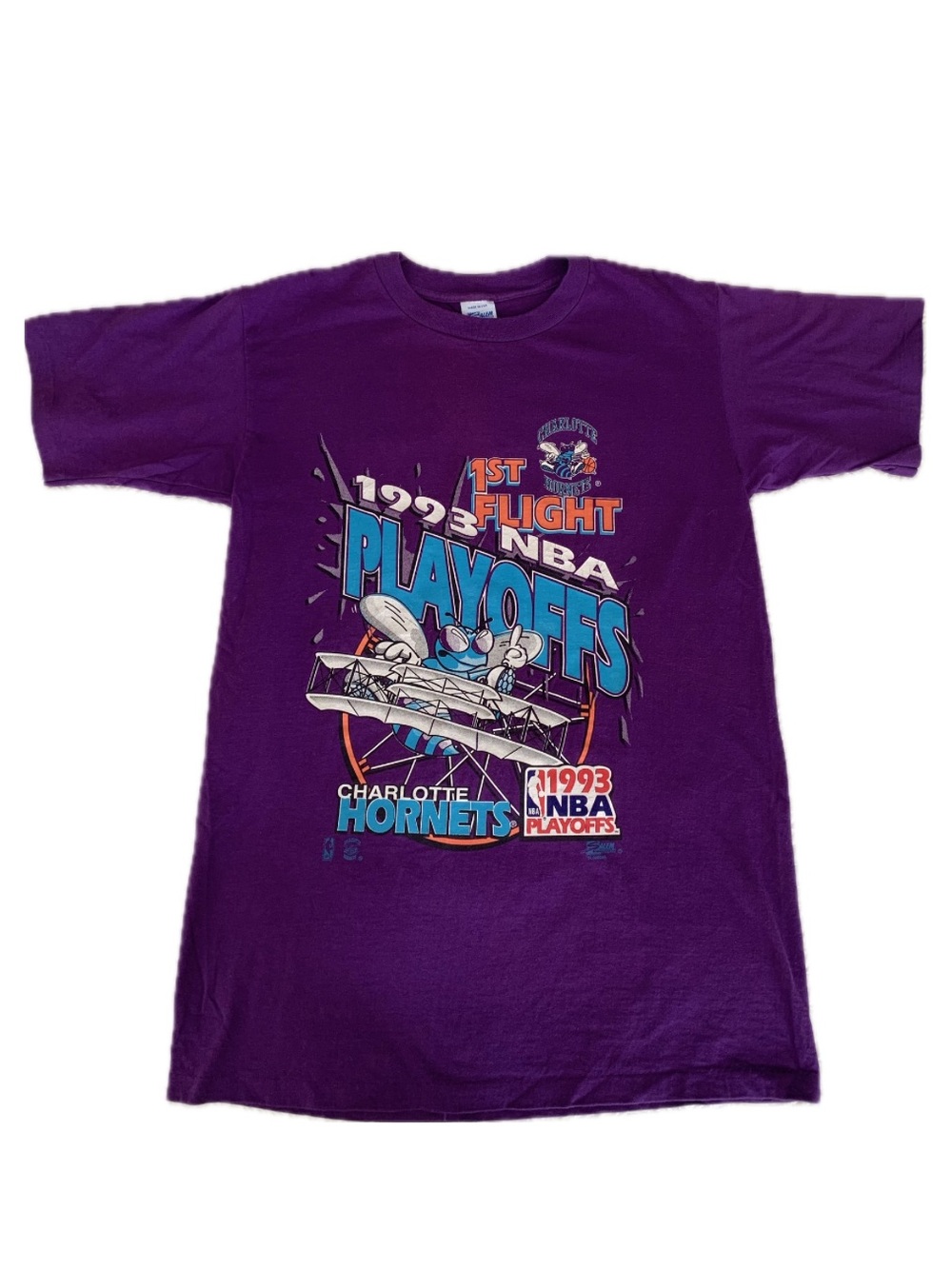 Vintage 1993 Charlotte Hornets 1st Flight NBA Playoff Salem Shirt Size L